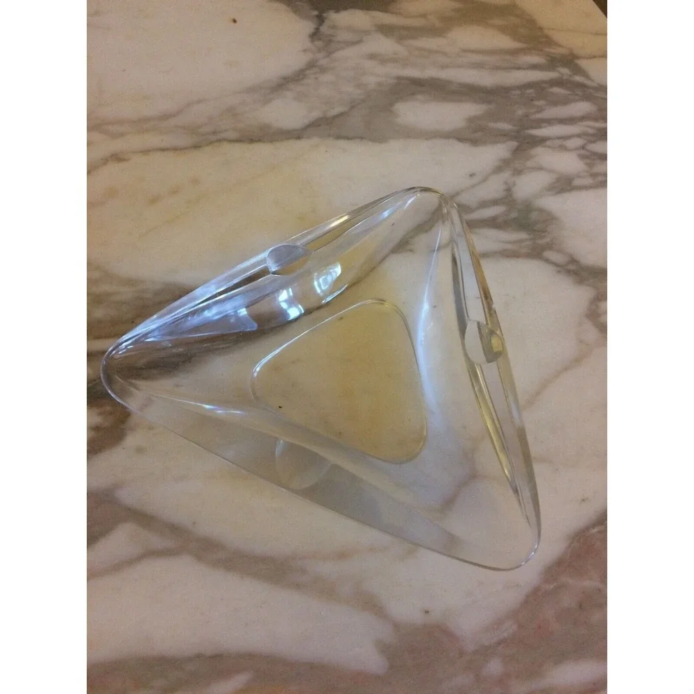 Val St Lambert Ash Tray Signed Triangular Clear Heavy Vintage Cigar Cigarette